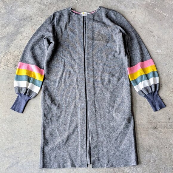 Boden Berkshire Coatigan in Charcoal Melange Long Cardigan Gray Stripes size 2 - Picture 2 of 8